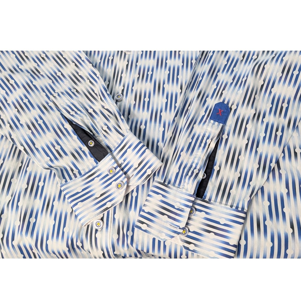 Robert Graham X Button Down‎ Shirt Men 2XL Blue Geometric Stripe Stretch - Picture 5 of 9